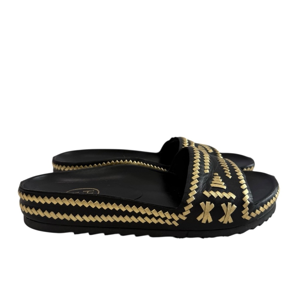 Ash Ulla Black Gold Leather Slide Sandals Size 36/ US 5.5-6 - Picture 2 of 16